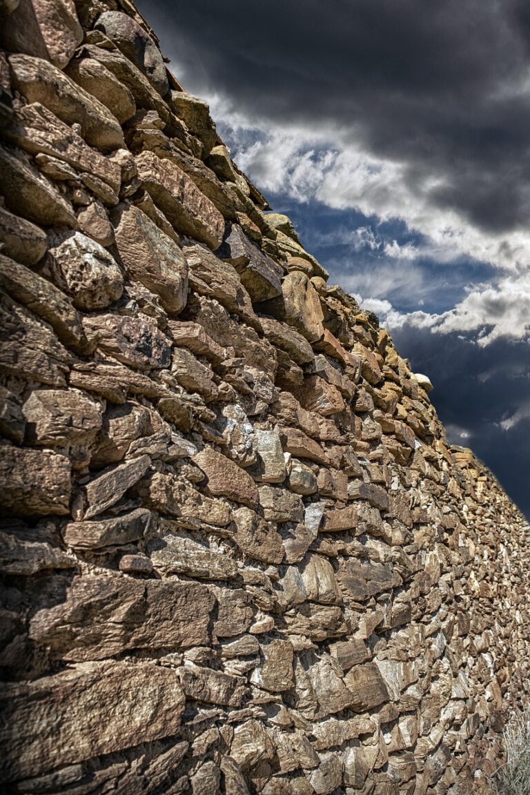 A dry-stone wall standing square