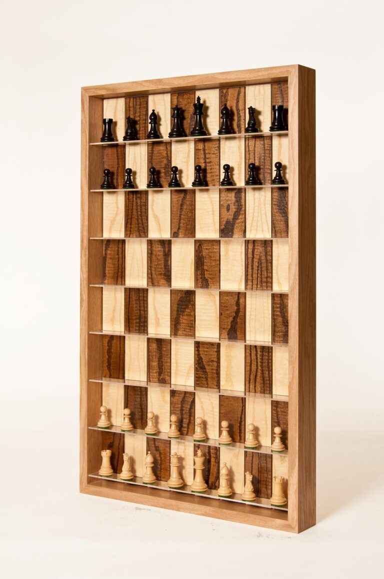 Pieces set out on a worn board