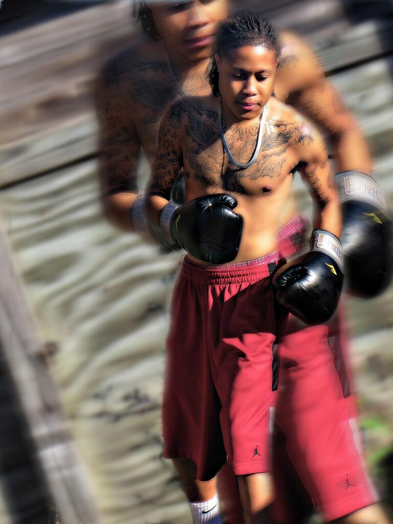 Wrapped hands and gloves before training