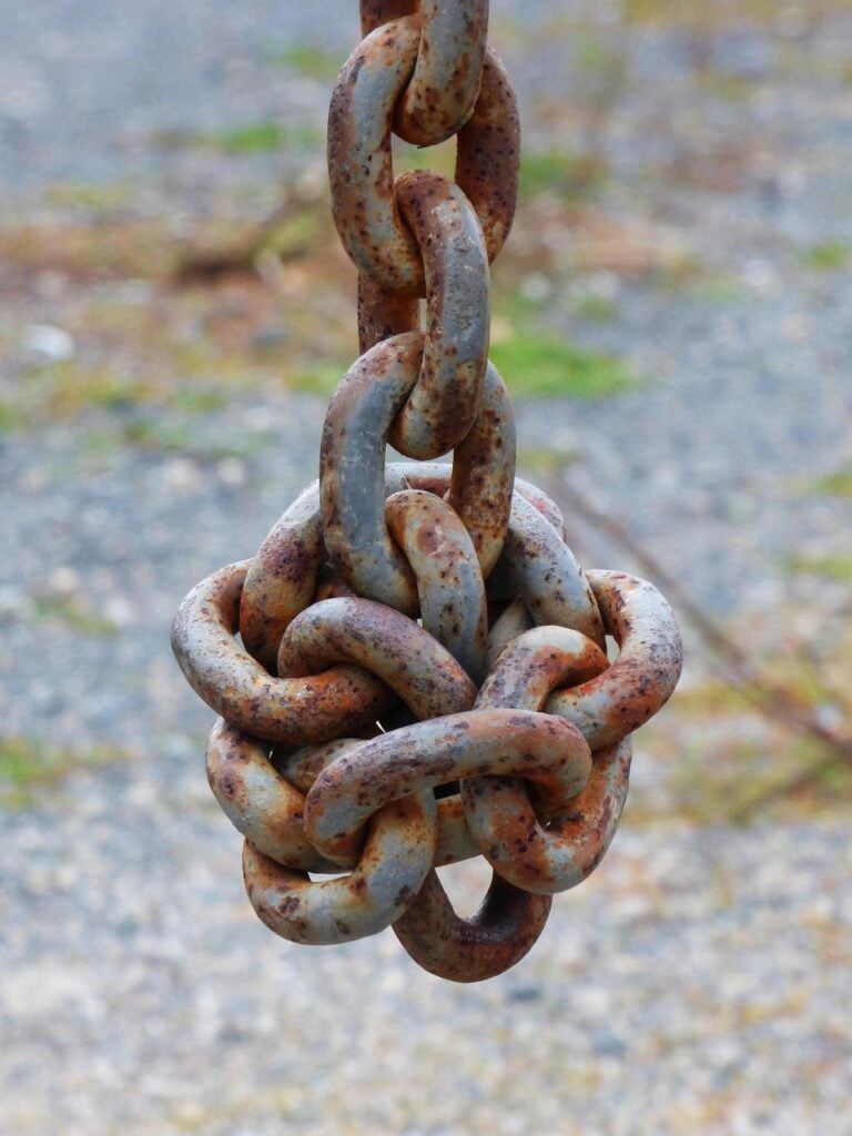 Thick steel chain pulled taut