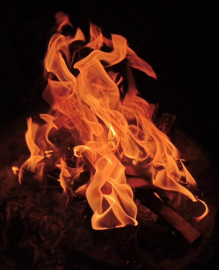 A campfire burning after dark