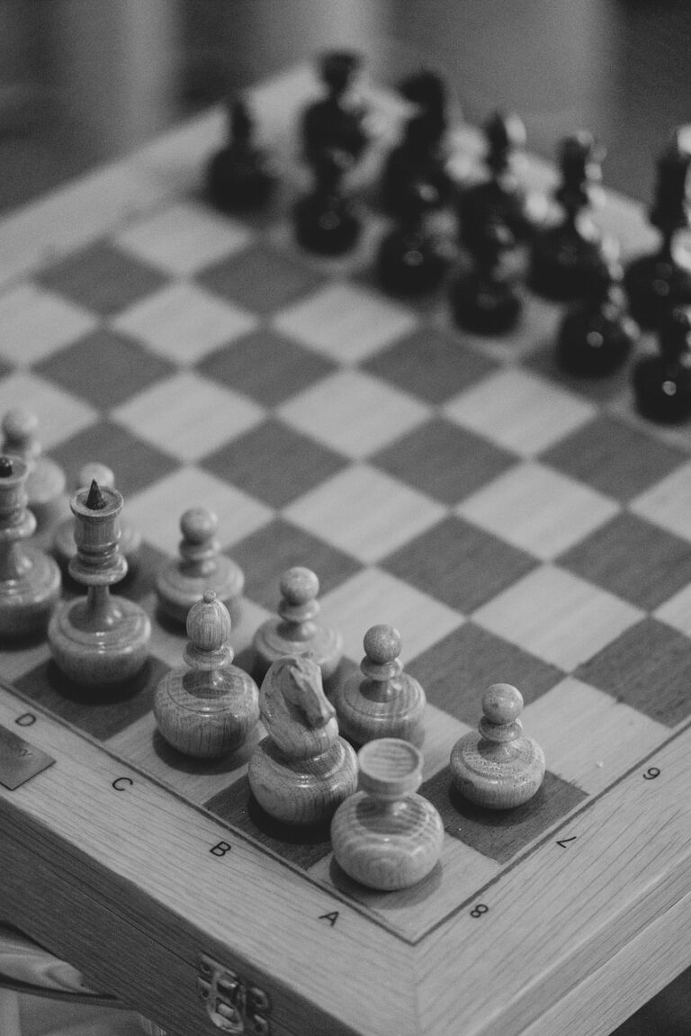 Pieces set out on a worn board