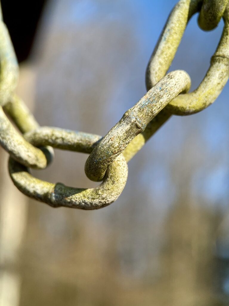 Thick steel chain pulled taut