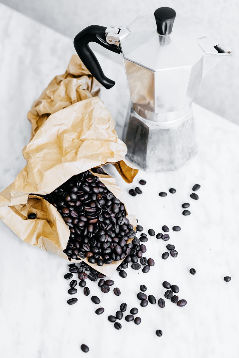 black coffee beans and gray mocha pot mycotoxins