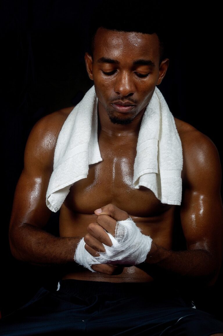 Wrapped hands and gloves before training
