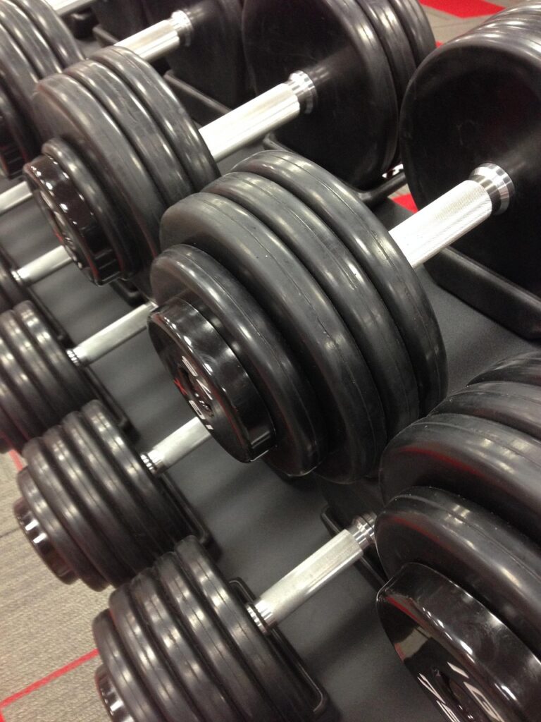 Weight plates loaded on a barbell