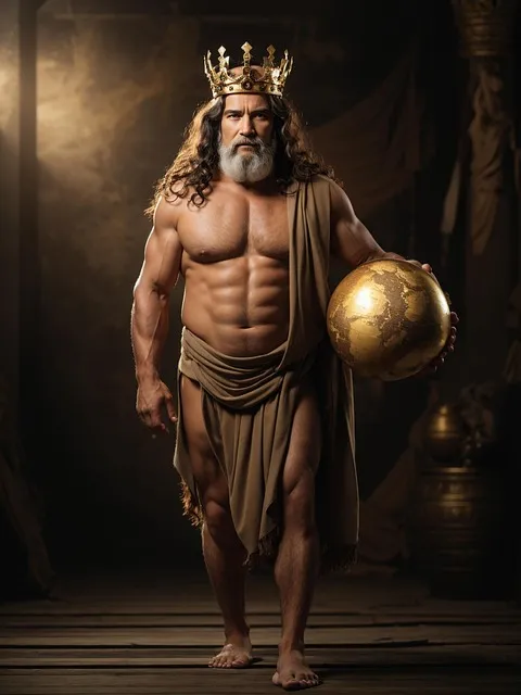 ai generated, man, king, lord, earth, globe, crown, god, creator, athlete,