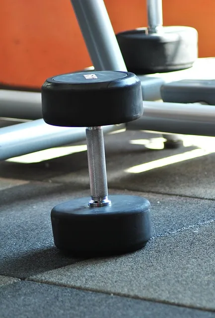 dumbbell weights in a gym setting