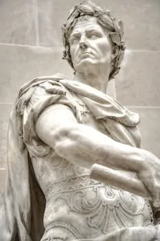 Close-up of an ancient Roman marble statue capturing a historical leader's