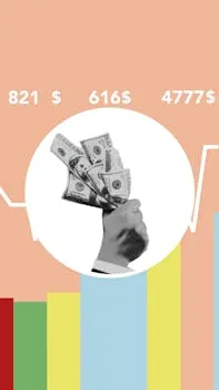 Creative illustration of financial growth with cash, graph, and data symbols.