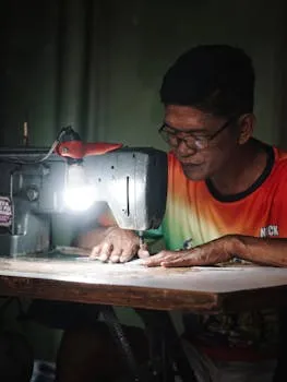 Experienced entrepreneur in workshop applying disciplined focus to their craft