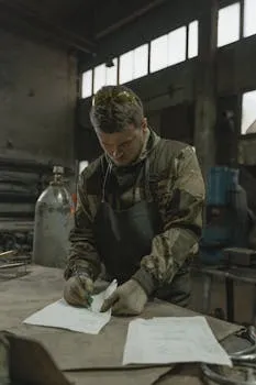 Man working alone in focused creative solitude
