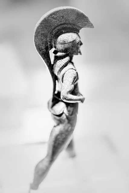 spartan warrior statuette in bronze, ancient greece, sparta