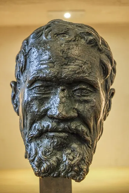 leonardo da vinci, bust, sculpture, bronze, face, art, work of art