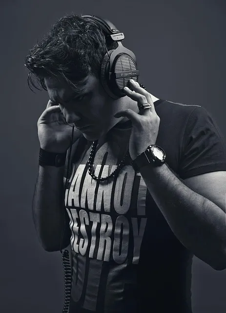 headphones, man, dj, music, black scorpion music, black and white, ali