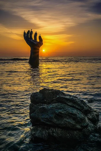 sunrise, homigot, pohang, hand, ocean, statue, nature, hand of win-win