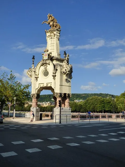 san sebastian, spain, obelisks, sculptures, maria cristina bridge, landmark,