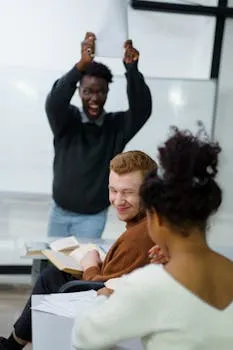 Students enjoying an interactive session in a diverse university classroom.