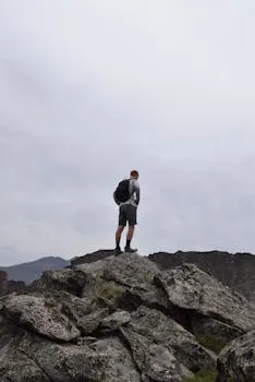 Hiker on rocky peak