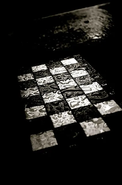 Chess pieces on a board in the rain representing process visualization strategy