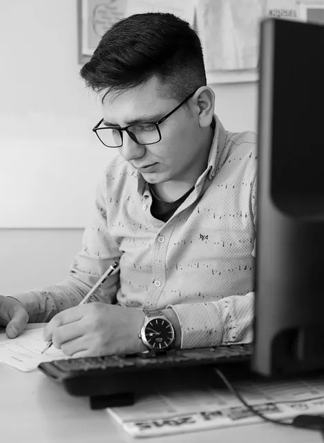 Man solving problem with focused action