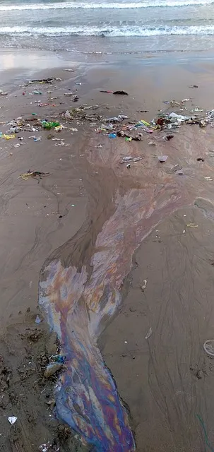 Ocean water with floating plastic debris
