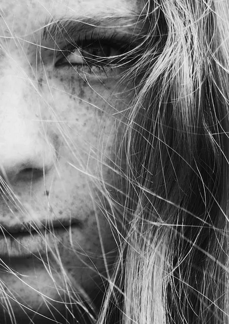 close up, face, freckles, girl, hair, woman, look, skin, half face,