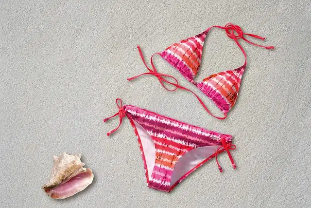 bikini, two piece swimwear, women, two-part, pink, orange, fashion, beach,
