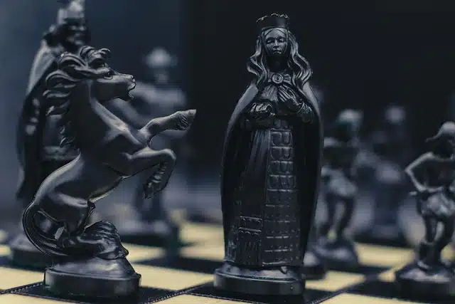 chess, black chess pieces, fantasy chess, strategy game, queen chess piece,