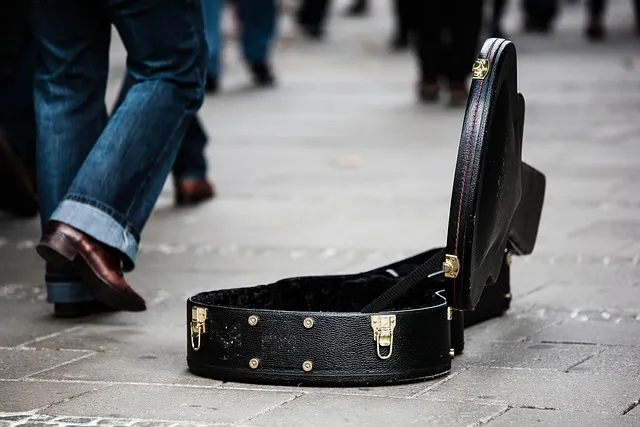 guitar case, street musician, donate, donation, musician, street performer,