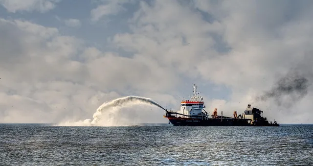 ship, suction dredger, nature, sea, clouds, supplementation, non, water jet
