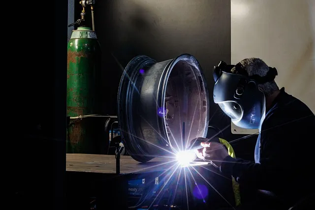 welding, wheel repair, metalworking, industrial welding, alloy wheel, dark,