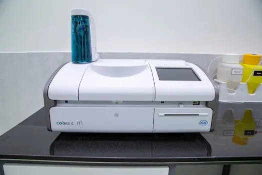 High-tech medical analyzer in a laboratory with sterile conditions.