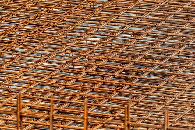 steel mesh, frame, building, shell, formwork, foundation, iron railings,