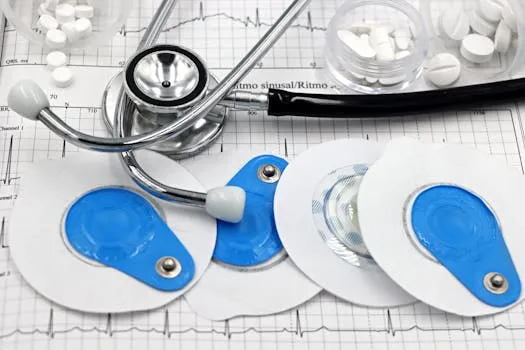 Medical instruments including stethoscope and ECG electrodes on a cardiology