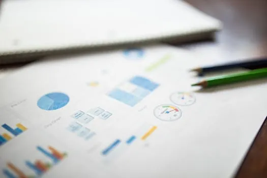 Illustration of a business financial report featuring various charts and
