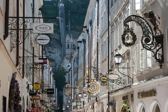 salzburg, getreidegasse, road, nasal signs, shopping street, austria,