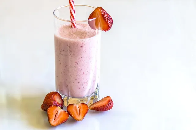 strawberry smoothie, kefir, drink, cup, tube, tasty, healthy, fruit,
