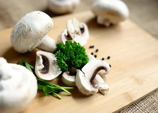 mushrooms, meal, food, vegetarian, nourishment, raw, edible, parsely,