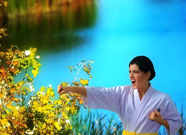 woman, kimono, karate, practical, naturally, nature, lakeshore, water,