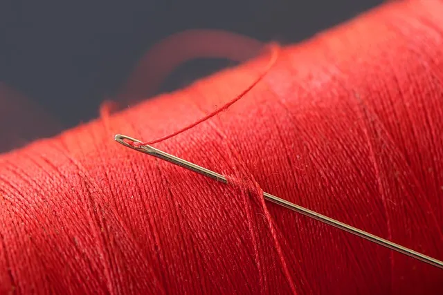 red thread, cotton thread, needle, thread, yarn, sewing materials, tailoring