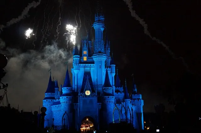 castle, mapped, special effects, night, lights, disney, fireworks,