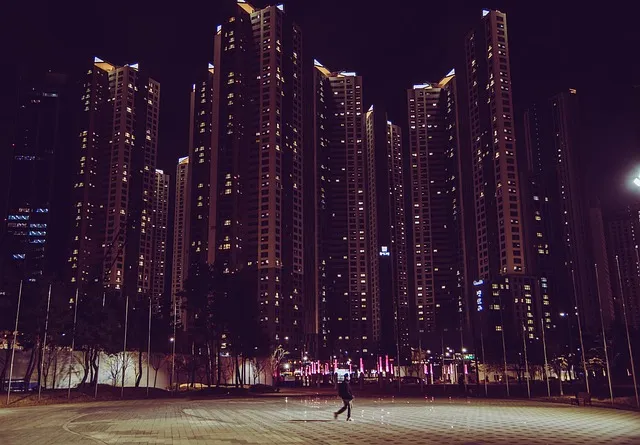 city, eve, skyscrapers, building, cityscape, person, human, skyline, lights,