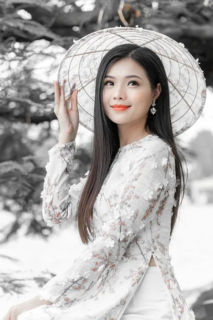 dress, ao dai, woman, paradigm, asia, cloak, white, fabricate, smile, happy
