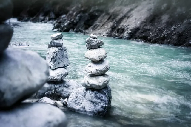river, rocks, stack, stacked rocks, stacked stones, stones, balance, stream,
