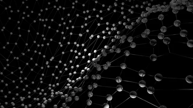 crystal grid, molecular grid, black background, sphere, grid, chemistry, 3d