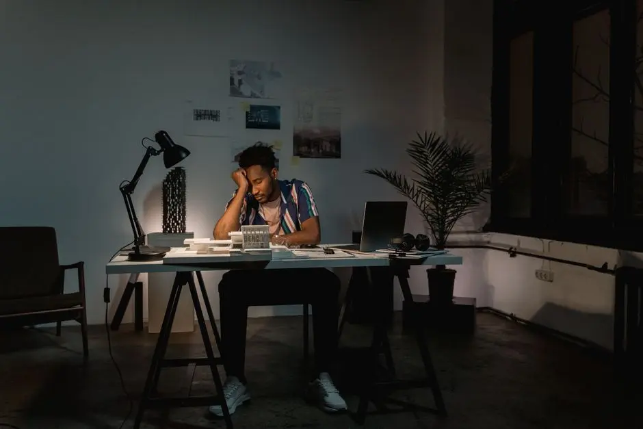 Exhausted man desk night
